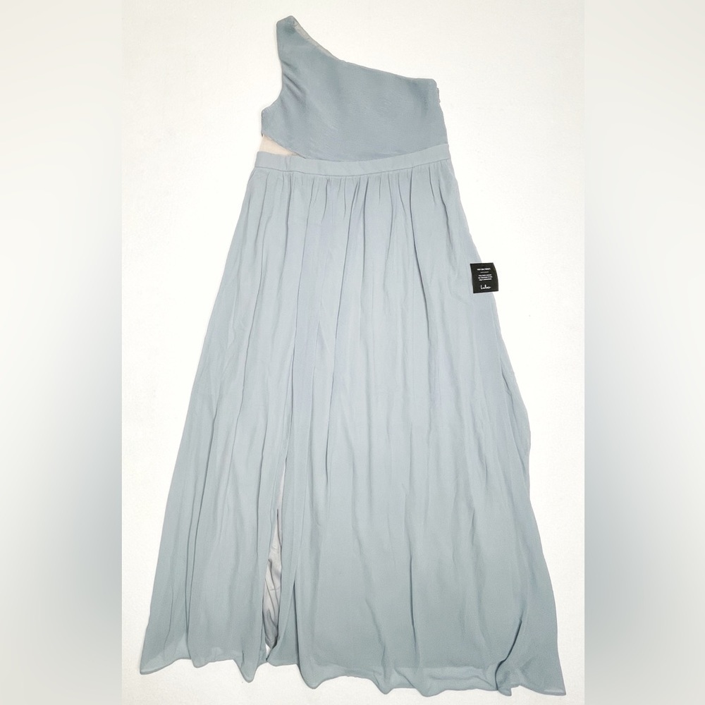 Lulu’s Lovely Endings Dusty Blue One-Shoulder Pleated Maxi Dress‎ Dusty Blue 1X - Picture 5 of 12
